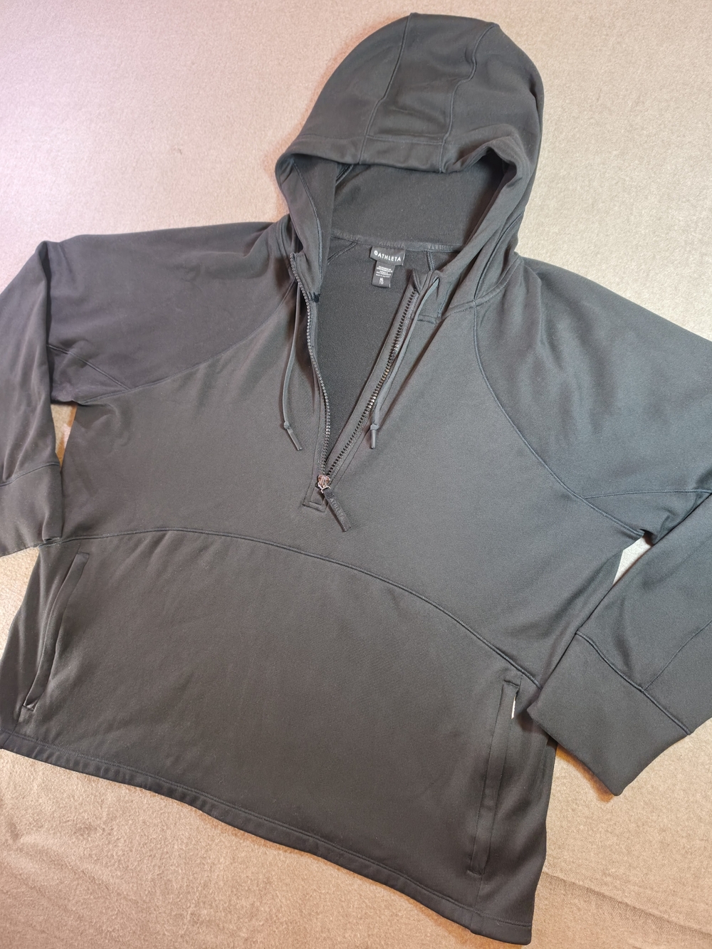 Athleta Black Half-Zip Hooded Pullover Womens XL